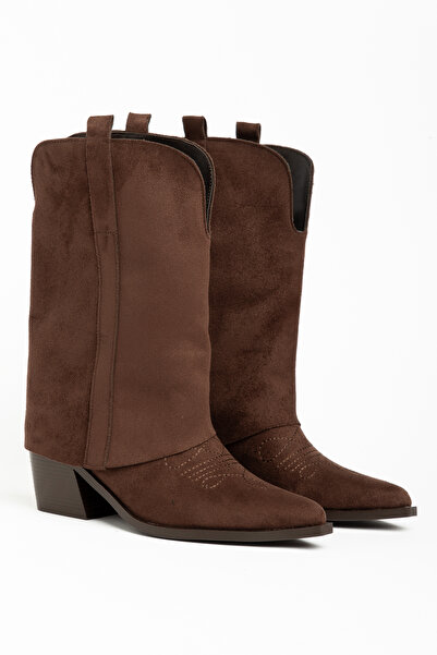 DENORA Brown Matte Suede Trousers Flat Western Cowboy Boots