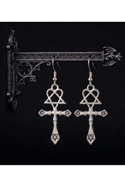 Metal Giyim Him Heartagram Haç Küpe