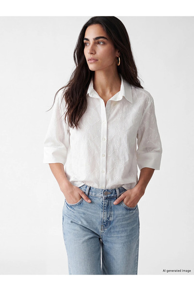 LC Waikiki White Oversize Women's Brode Shirt