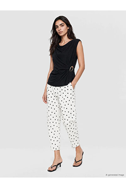 LC Waikiki Ecru Regular Fit Polka Dot Women's Trousers