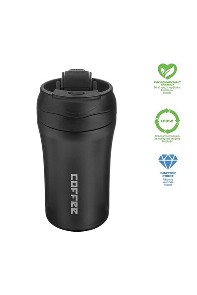 OEM Pahar termos din oțel inoxidabil negru și pai, 380 ml, reutilizabil pentr...