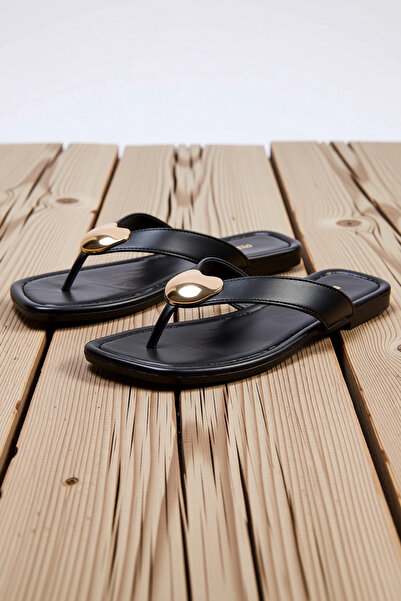 BENERLY Flip-flops de damă cu toc plat, cu cataramă, din piele artificială, c...
