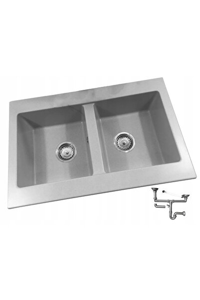 Granitan Pachet Chiuveta Granit Verso, cu Sifon si Tocator, 75.5x48.5x17cm, Gri