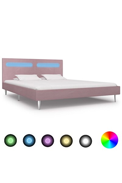 vidaxl Cadru de pat cu LED-uri, roz, 180 x 200 cm, material textil