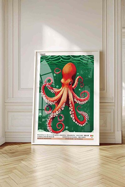 Buka Shops Octopus Painting Red Green Ocean – Modern Illustration Art Poster ...