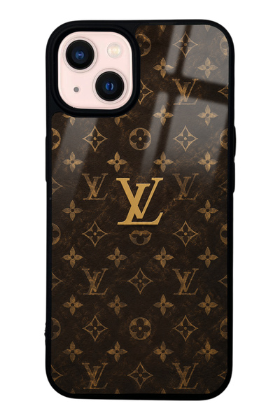 Spoyi iPhone 13 Brown Gold LV Tasarımlı Glossy Telefon Kılıfı