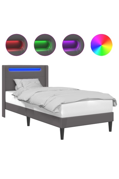 vidaxl Cadru de pat cu benzi LED Gri 90 x 190 cm Piele artificială