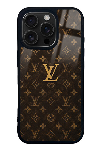 Spoyi iPhone 16 Pro Brown Gold LV Tasarımlı Glossy Telefon Kılıfı