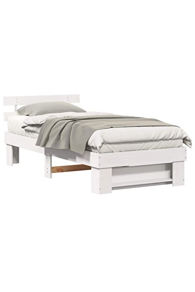 vidaxl Cadru de pat cu headboard Alb 80 x 200 cm Lemn de pin masiv