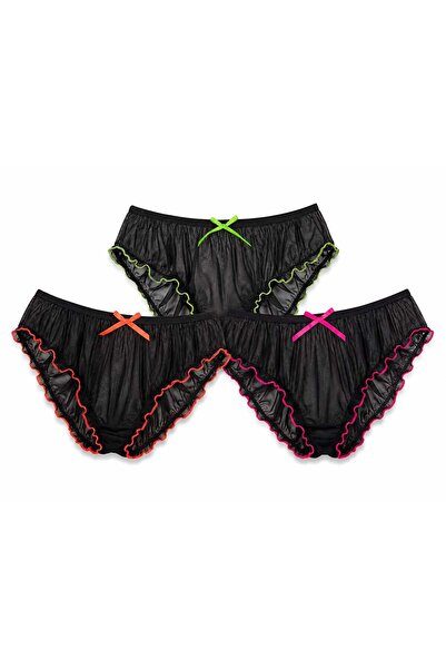 GOB Büyük Beden Tulle Ruffle Panties 3-Pack with Neon Color Detail