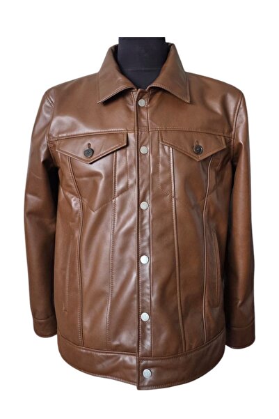 asus deri Genuine Leather Men's Brown Jacket
