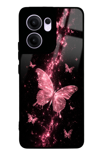 Spoyi Oppo Reno 13F Pink Galaxy Butterfly Tasarımlı Glossy Telefon Kılıfı