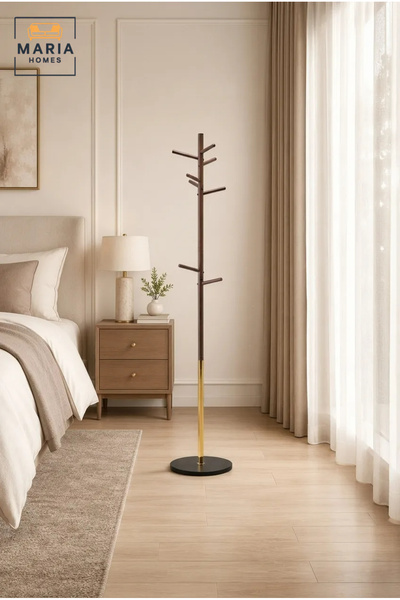 MARIA HOMES Modern Freestanding Coat Rack with Metal Base – Contemporary Clot...