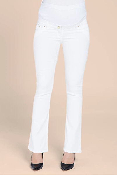 FIRST STYLE Turkish White Maternity Trousers with Wide Bottoms