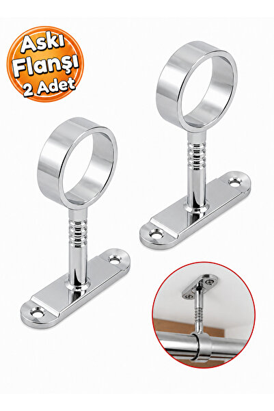 ShopyTime Krom Askı Borusu Orta Destek Flanşı 25 mm Dolap İçi Askılık Boru Ta...
