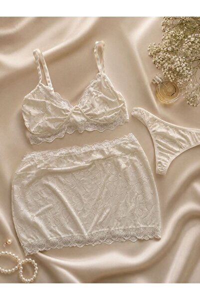 cdh çeyize dair herşey Luna Lace Detailed Plus Size 3-Piece Skirted Bralet Se...