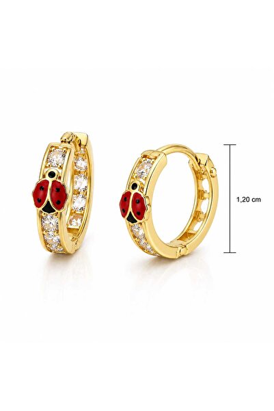 Aur 585 Cercei din aur galben 14k, model buburuză, cu pietre albe, 1,20 cm, 1...