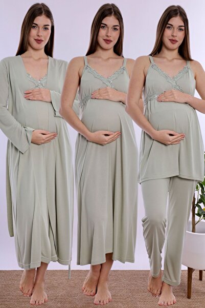 ByLohusa Soft Textured Adjustable Waist Elastic Maternity Set with Breastfeed...