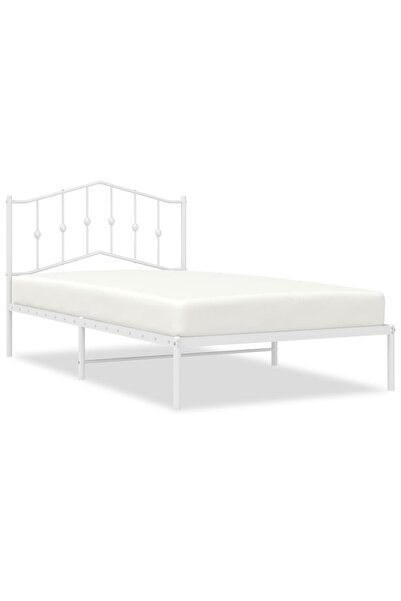 vidaxl Cadru de pat din metal cu tăblie, alb, 107x203 cm