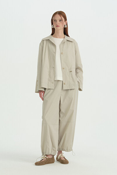 Nihan Cotton Jacket with Pocket Detail - Stone