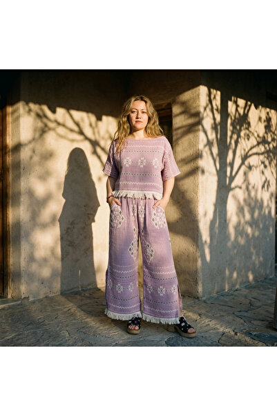 su koleksiyon tekstil Nomadic Bohemia Style Cotton Blouse and Pants Set