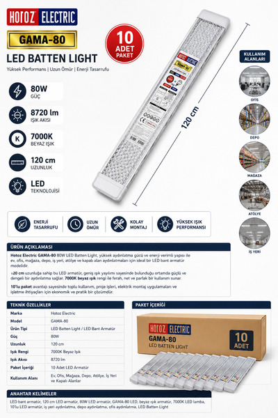 Horoz Elektrik Horoz Electric 10’lu Paket GAMA-80 80W LED BANT ARMATÜR 120 cm...