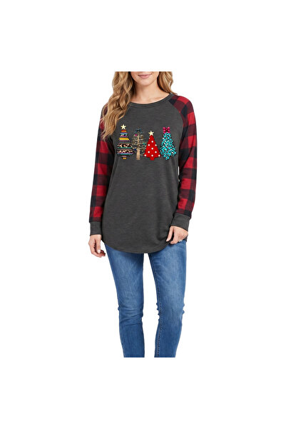 OEM Bluză de Damă cu Mânecă Lungă Longsleeve de Crăciun Stilată Gri XL