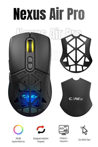 Claw's Nexus Air Pro Kablosuz 24.000 Dpi Pixart PMW3311 Sensör Makro Yazılıml...