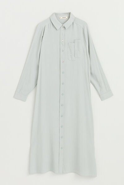 Nihan Plus Size Lyocell Tunic with Zipper and Contrast Stitching Detail - Çağla