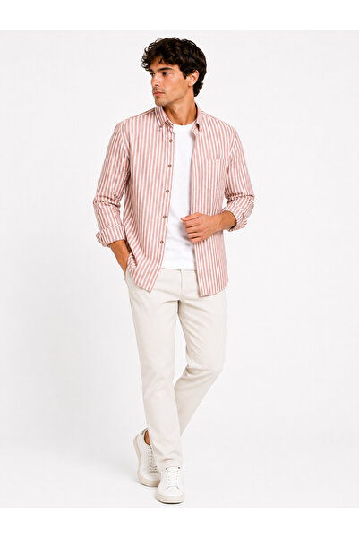 RAFF MAĞAZA Pinstripe Cotton Linen Shirt 60% Cotton 40% Linen