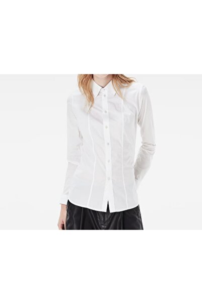 G-STAR RAW قميص G-Star Core Bow Slim Wmn LS أبيض مطاطي للمكتب من قماش البوبلي...