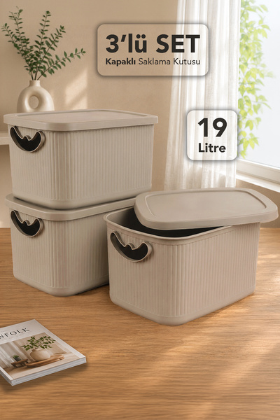 Meleni Home Cutie de depozitare cu capac, 3 piese - Organizator decorativ mul...