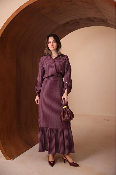 nurvina modest wear Σετ ριγέ από υφαντό βισκόζη υψηλής ποιότητας