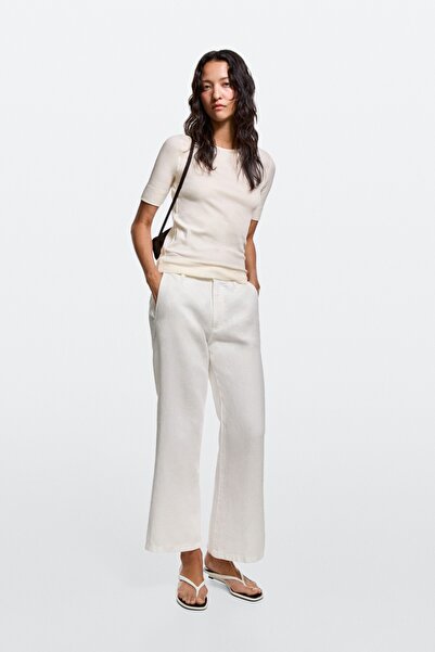 Massimo Dutti %100 keten crop çan kesim pantolon