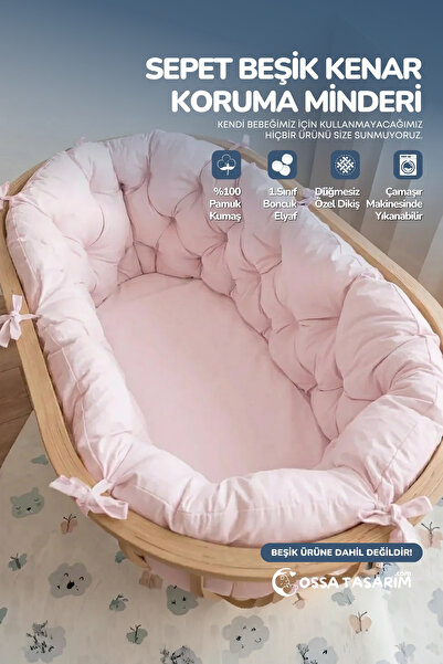 yasetex tasarım Cotton Fabric Basket Crib Edge Protection Cushion Dust Pink