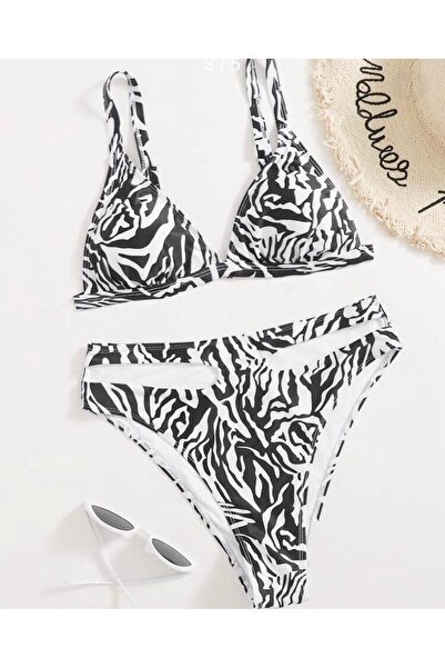 Bikini Zebra Çizgili Kesik Üçgen Üstü (SADECE ÜST)