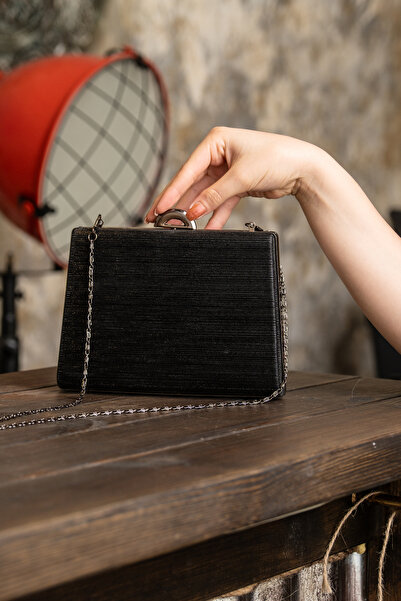 ROZA CANTA Black Laser Striped Evening Dress Elegant Evening Bag