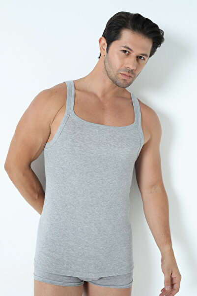 X MODAL Men's Wide Ribbed Undershirt 100% Cotton Ribbed Gray