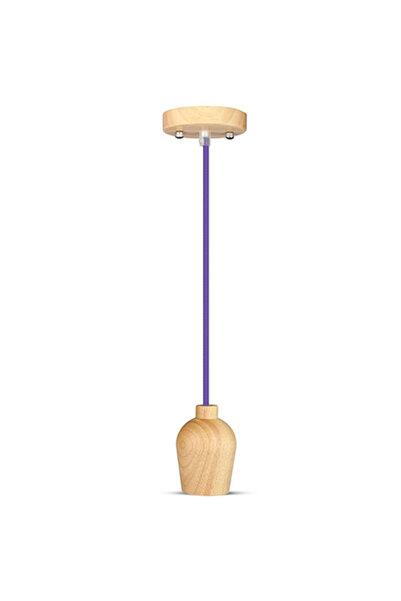 V-TAC Lustră suspendată din lemn E27, cablu violet