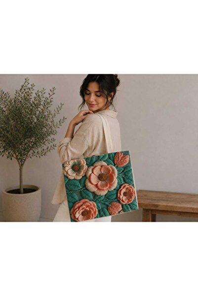 ÖZDAĞ HOME CONCEPT 40X40 cm Digital Printed Suede Fabric Women's Shoulder Bag...