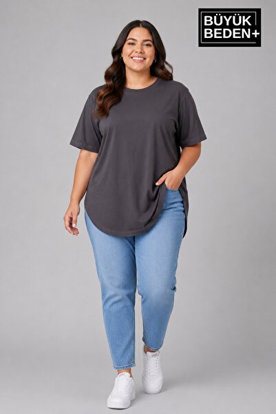 Süperlife Plus Size Women's Crew Neck Basic Oval Skirt Detailed 3Xl-6Xl Long ...