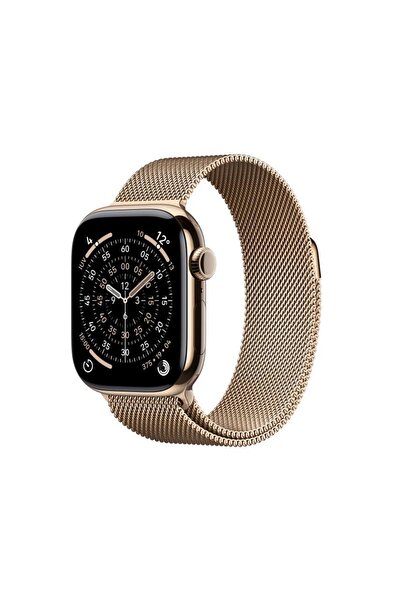 Apple Ceas Seria 11 GPS+Cellular 42mm Titan Auriu, Curea Milanese Auriu