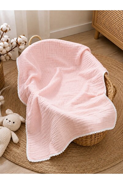 Pure Boutique Paturica muselina roz bebe, 75x85 cm, 100% bumbac, moale, respi...