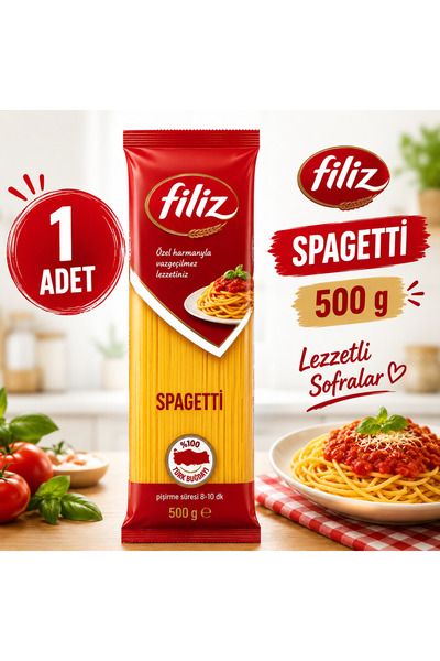 FİLİZ Spagetti Makarna 500 g 1 Adet - Pratik Lezzet %100 Türk Buğdayı - Güven Bitkisel