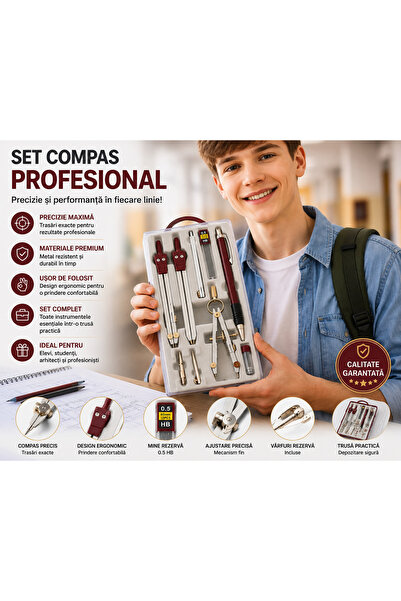 Frey Set de geometrie 9 piese cu compas, creion mecanic, mine și etui pentru școală