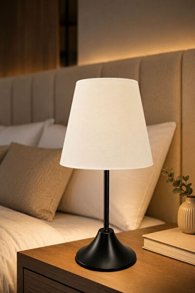 VENON Cozy Conical Lamp Shade | |   Black Foot | |   Cream Hat | |   Wired Mo...