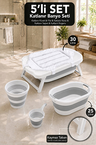 Meleni Baby 5'li Lüks Akordiyon Bebek Banyo Seti - Kaymaz Taban Bebek Küveti ...