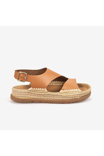 KEMAL TANCA Hawen Angels Women's Straw Weave 3cm Rubber Sole Leather Sandals ...