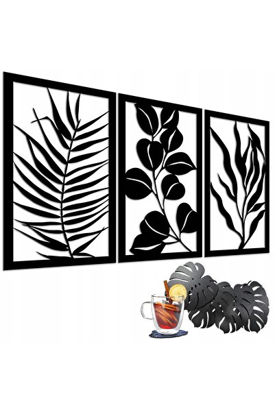 Naklejkomania Tablou 3D pentru perete triptic: Frunze, filigran, decorare per...