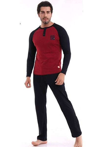 CottonVia Men's Pajama Set, Long Sleeve, 100% Cotton, Buttoned Collar, 30/1 C...